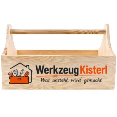 Original Holz-Werkzeugkiste mit WerkzeugKisterl Logo